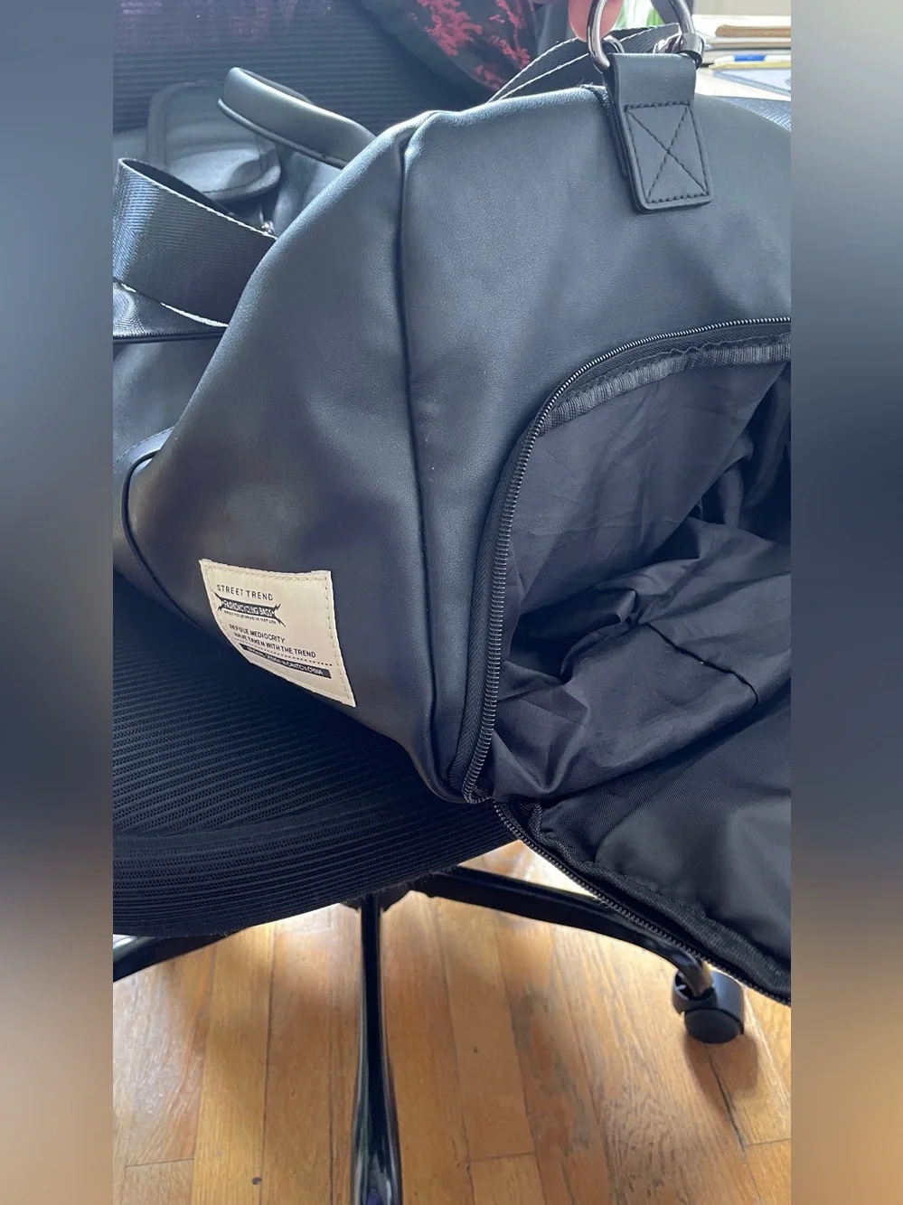 Black faux-Leather Weekend Duffel Bag - Unbranded